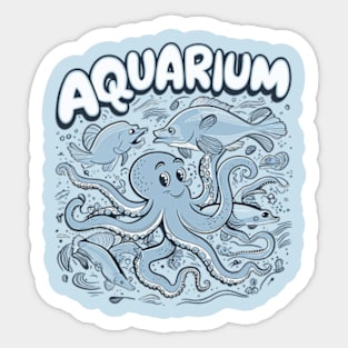 octopus and other marine creatures interacting with each othe Sticker